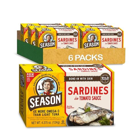 Season Sardines in Sunflower Oil – Wild Caught, 22g of Protein, Keto Snacks, More Omega 3's Than Tuna, Kosher, High in Calcium, Canned Sardines – 4.37 Oz, 12-Pack in Saudi Arabia