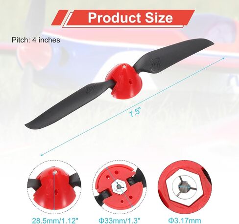 MECCANIXITY 7.5x4 Inch RC Plane Propeller, RC Folding Propellers Spinner Size D33xH28.5mm 3.17mm Motor Shaft Dia 2-Vane with Nylon Plastic Spinner for Airplane Helicopter(Black) in Saudi Arabia