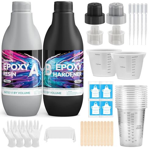 راتنجات الايبوكسي، راتنجات 32oz مجموعة راتنجات الايبوكسي لقالب صب المجوهرات وصناعة طلاء الخشب، صناعة يدوية، كريستال شفاف، عالي اللمعان غير اصفرار بدون فقاعات in Kuwait