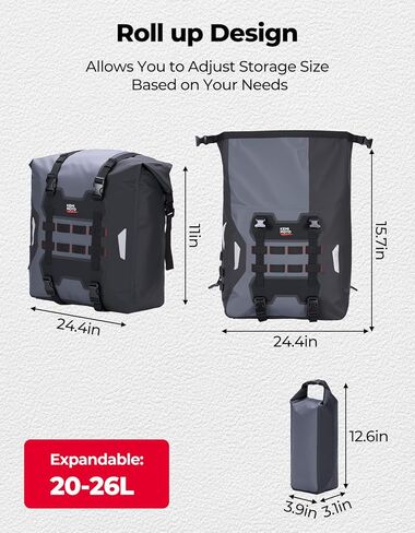 KEMIMOTO PVC Waterproof Motorcycle Saddlebags with Bottle Holders 52L(26Lx2) Adventure Sport Bike Luggage Bag Saddle Bags Side Bags for Motorbike Travel Detachable Motorcycle Bag in Saudi Arabia