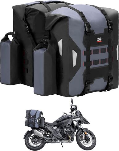KEMIMOTO PVC Waterproof Motorcycle Saddlebags with Bottle Holders 52L(26Lx2) Adventure Sport Bike Luggage Bag Saddle Bags Side Bags for Motorbike Travel Detachable Motorcycle Bag in Saudi Arabia
