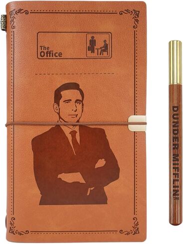 مفكرة يومية جلدية مع قلم من The Office Gifts، بضاعة مكتبية لمحبي البرامج التلفزيونية، بني، 5 × 7.5 بوصة in Kuwait