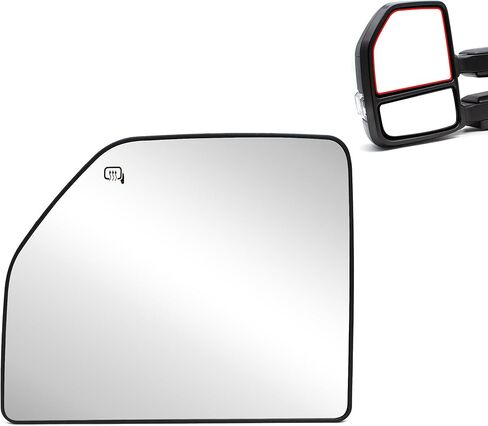 BOOLEE Passenger Right Side Heated Upper Mirror Glass Replacement fit for 2015-2020 Ford F150 2017-2020 F250 F350 F450 F550 Super Duty Towing Mirror Flat Glass with Back Plastic Plate RH in Kuwait