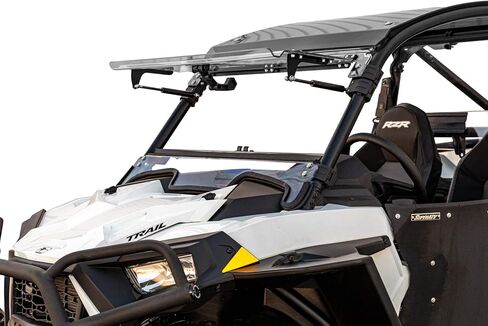 SuperATV Scratch Resistant 3-in-1 Flip Windshield for 2021+ Polaris RZR Trail 900, S 900, S 1000, Open, Vented Or Fully Closed, 1/4" Polycarbonate 250x Stronger than Glass, USA Made in Saudi Arabia