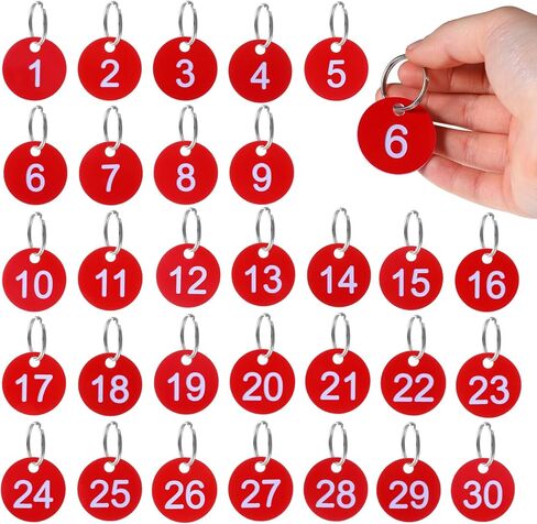 Larrel 1-30 Number Tags, Red Diameter 1.37in/ 3.5cm Numbered Key Tags with Metal Rings Reusable Round Plastic Number Tag for Home Office Garage Dormitory Keys House Lockers in Saudi Arabia