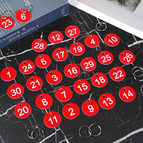 Larrel 1-30 Number Tags, Red Diameter 1.37in/ 3.5cm Numbered Key Tags with Metal Rings Reusable Round Plastic Number Tag for Home Office Garage Dormitory Keys House Lockers in Saudi Arabia