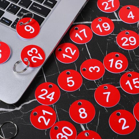 Larrel 1-30 Number Tags, Red Diameter 1.37in/ 3.5cm Numbered Key Tags with Metal Rings Reusable Round Plastic Number Tag for Home Office Garage Dormitory Keys House Lockers in Saudi Arabia