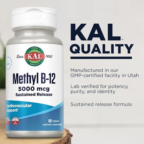 KAL Ultra B12 Methylcobalamin 10,000mcg, High Potency Vitamin B-12 for Healthy Energy, Metabolism, Nerve, Red Blood Cell Support,* Natural Raspberry Flavor, Vegetarian, 30 Micro Tablets, 30 Servings in Saudi Arabia