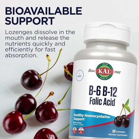 KAL Ultra B12 Methylcobalamin 10,000mcg, High Potency Vitamin B-12 for Healthy Energy, Metabolism, Nerve, Red Blood Cell Support,* Natural Raspberry Flavor, Vegetarian, 30 Micro Tablets, 30 Servings in Kuwait