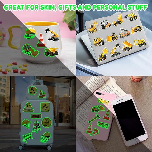 96 PCS Construction Car Truck Pre-Cut Luminous Glow in the dark Temporary Tattoos for Kids | Super Cute Themed Birthday Party Favors, Supplies, Decorations, Fake Tattoo Stickers Gifts for Boys Girls in Saudi Arabia