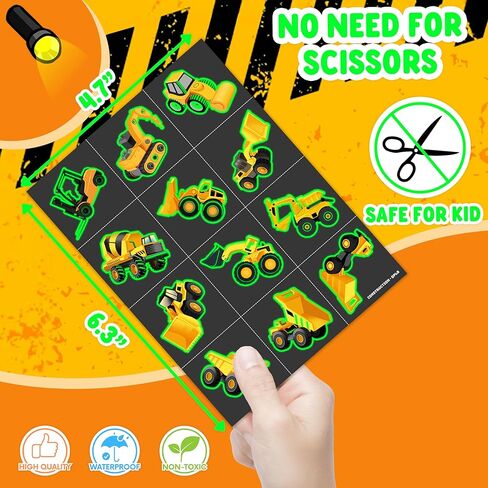 96 PCS Construction Car Truck Pre-Cut Luminous Glow in the dark Temporary Tattoos for Kids | Super Cute Themed Birthday Party Favors, Supplies, Decorations, Fake Tattoo Stickers Gifts for Boys Girls in Saudi Arabia