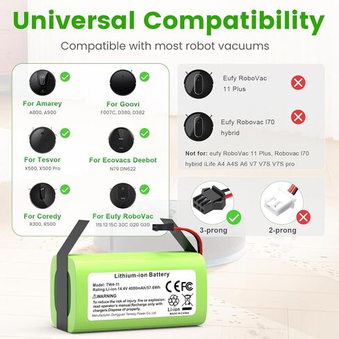 Fancy Buying 14.4V 4000mAh Replacement Battery Compatible with Ecovacs Deebot N79S, 500, N79, DN622 and Eufy RoboVac 11S, 11S MAX, 15C MAX, RoboVac 30, 30C Robot Vacuum Cleaners in Kuwait