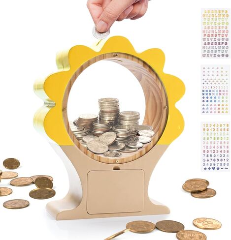 Wooden Money Bank for Boys Girls Large Piggy Bank for Kid Adult, Cute Unbreakable Wood Money Box with Acrylic Clear Sides, Money Saving Box Jar Personalized Gifts, Summer-Green in Saudi Arabia