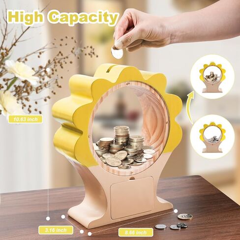 Wooden Money Bank for Boys Girls Large Piggy Bank for Kid Adult, Cute Unbreakable Wood Money Box with Acrylic Clear Sides, Money Saving Box Jar Personalized Gifts, Summer-Green in Saudi Arabia