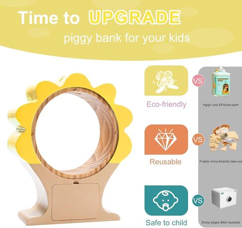 Wooden Money Bank for Boys Girls Large Piggy Bank for Kid Adult, Cute Unbreakable Wood Money Box with Acrylic Clear Sides, Money Saving Box Jar Personalized Gifts, Summer-Green in Saudi Arabia