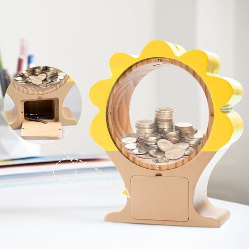 Wooden Money Bank for Boys Girls Large Piggy Bank for Kid Adult, Cute Unbreakable Wood Money Box with Acrylic Clear Sides, Money Saving Box Jar Personalized Gifts, Summer-Green in Saudi Arabia
