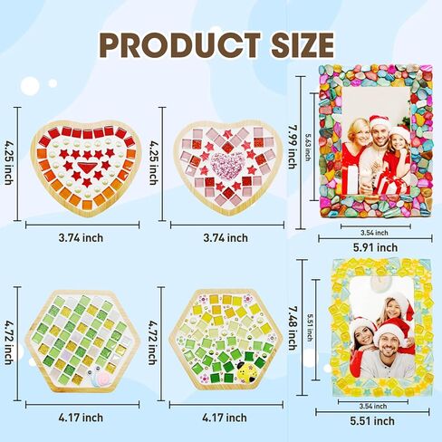 6 Sets DIY Glass Mosaic Tiles for Crafts Mixed Color Mosaic Kits with Wooden Coaster and Wooden Photo Frame for Adults Drinks Tray Handmade Home Decoration in Kuwait
