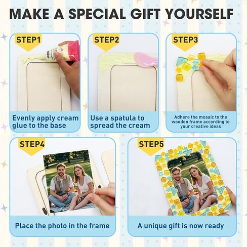 6 Sets DIY Glass Mosaic Tiles for Crafts Mixed Color Mosaic Kits with Wooden Coaster and Wooden Photo Frame for Adults Drinks Tray Handmade Home Decoration in Kuwait