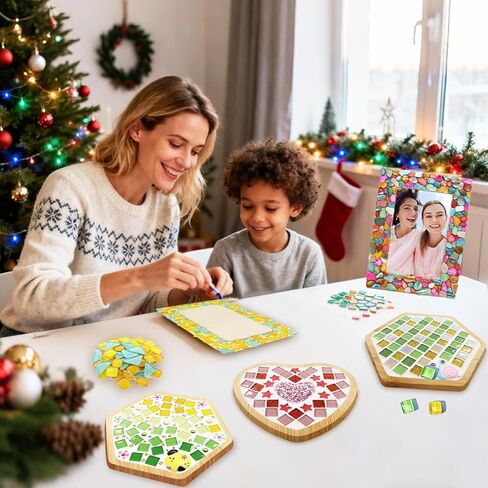 6 Sets DIY Glass Mosaic Tiles for Crafts Mixed Color Mosaic Kits with Wooden Coaster and Wooden Photo Frame for Adults Drinks Tray Handmade Home Decoration in Kuwait