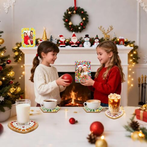 6 Sets DIY Glass Mosaic Tiles for Crafts Mixed Color Mosaic Kits with Wooden Coaster and Wooden Photo Frame for Adults Drinks Tray Handmade Home Decoration in Kuwait