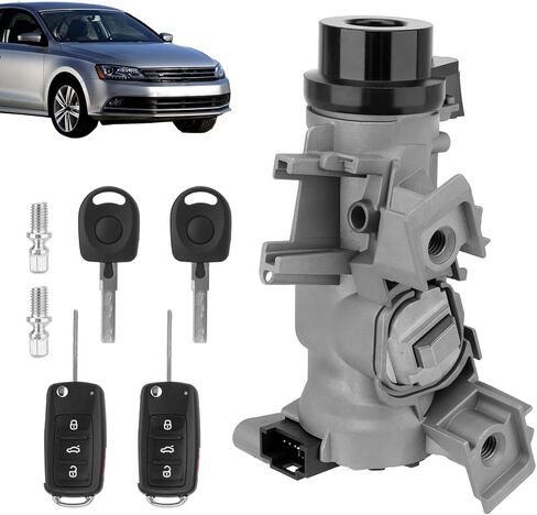 1K0905851B أسطوانة قفل مفتاح الإشعال مع مفتاح وجهاز تحكم عن بعد متوافق مع Tiguan 2008-2011، VW Jetta 2006-2018، MK6 2006-2008، Golf 2004-2011، Rabbit 2006-2009 # يستبدل 1K0905841 1K0905865 in Saudi Arabia