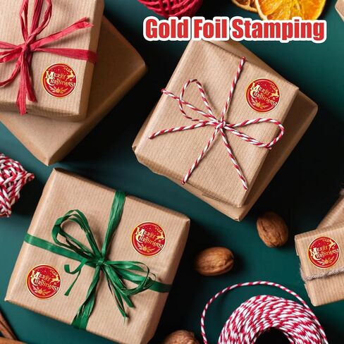120pcs Christmas Labels Stickers, 2" Large Round Merry Christmas Gold Foil Seals Adhesive Xmas Decorative Stickers Label for Gift Tags Cards Envelopes Boxes (Red Gold) in Saudi Arabia