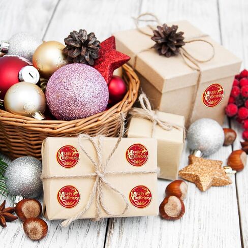 120pcs Christmas Labels Stickers, 2" Large Round Merry Christmas Gold Foil Seals Adhesive Xmas Decorative Stickers Label for Gift Tags Cards Envelopes Boxes (Red Gold) in Saudi Arabia