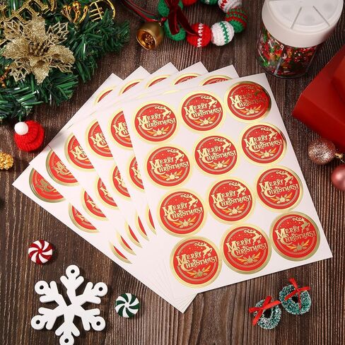 120pcs Christmas Labels Stickers, 2" Large Round Merry Christmas Gold Foil Seals Adhesive Xmas Decorative Stickers Label for Gift Tags Cards Envelopes Boxes (Red Gold) in Saudi Arabia
