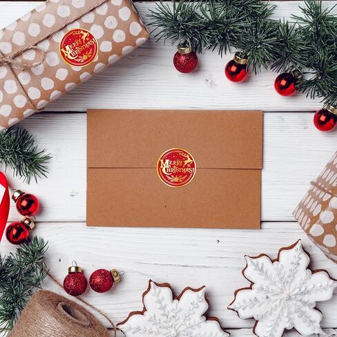 120pcs Christmas Labels Stickers, 2" Large Round Merry Christmas Gold Foil Seals Adhesive Xmas Decorative Stickers Label for Gift Tags Cards Envelopes Boxes (Red Gold) in Saudi Arabia