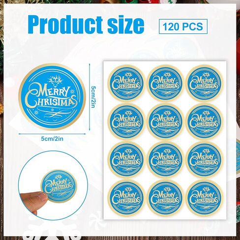 120pcs Christmas Labels Stickers, 2" Large Round Merry Christmas Gold Foil Seals Adhesive Xmas Decorative Stickers Label for Gift Tags Cards Envelopes Boxes (Red Gold) in Kuwait