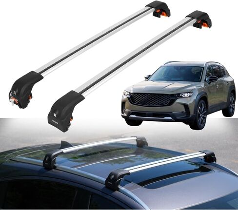 قضبان متقاطعة لحامل السقف من ERKUL لمازدا CX-5 CX5 2017-2025 | قضبان عرضية من الألومنيوم Aero مطورة مع نظام المشبك الذكي | متوافق مع قضبان التدفق - فضي in Kuwait