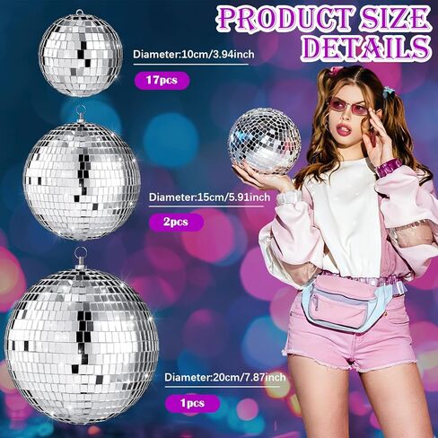 MTLEE 20 Pcs Disco Ball Decoration Ornaments Hanging Mini Mirror Disco Ball with Rope Cake Topper Different Size 70s Disco Themed Party Wedding Christmas Supplies(1.2 Inch) in Saudi Arabia