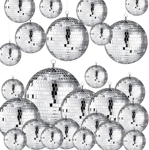 MTLEE 20 Pcs Disco Ball Decoration Ornaments Hanging Mini Mirror Disco Ball with Rope Cake Topper Different Size 70s Disco Themed Party Wedding Christmas Supplies(1.2 Inch) in Saudi Arabia