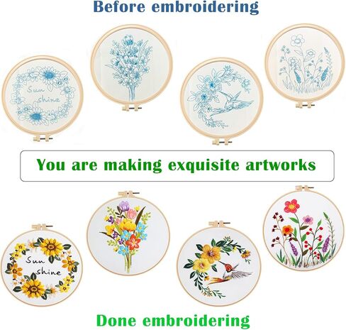 Vigdit 4 Pack Embroidery Kit for Beginners, Needlepoint Cross Stitch Kit for Adult Beginner, Easy DIY Hand Embroidery Starter Kit with Stamped Floral Pattern Embroidery Hoop Tools and Instruction in Saudi Arabia