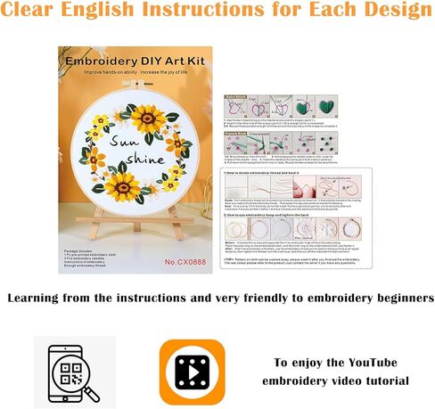 Vigdit 4 Pack Embroidery Kit for Beginners, Needlepoint Cross Stitch Kit for Adult Beginner, Easy DIY Hand Embroidery Starter Kit with Stamped Floral Pattern Embroidery Hoop Tools and Instruction in Saudi Arabia