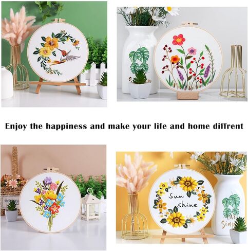 Vigdit 4 Pack Embroidery Kit for Beginners, Needlepoint Cross Stitch Kit for Adult Beginner, Easy DIY Hand Embroidery Starter Kit with Stamped Floral Pattern Embroidery Hoop Tools and Instruction in Saudi Arabia