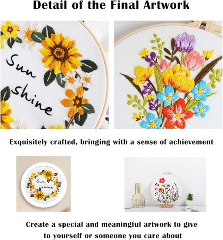 Vigdit 4 Pack Embroidery Kit for Beginners, Needlepoint Cross Stitch Kit for Adult Beginner, Easy DIY Hand Embroidery Starter Kit with Stamped Floral Pattern Embroidery Hoop Tools and Instruction in Saudi Arabia