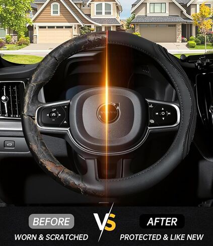 XCBYT Steering Wheel Cover - Black Leather Steering Wheel Wrap Great Grip with 3D Honeycomb Quick and Effortless Installation Non-Slip Silicone Inner Ring for Women Man Universal Fit 14.5-15 Inch in Kuwait