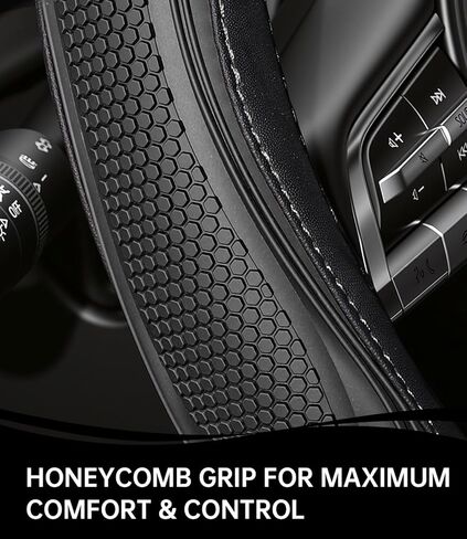 XCBYT Steering Wheel Cover - Black Leather Steering Wheel Wrap Great Grip with 3D Honeycomb Quick and Effortless Installation Non-Slip Silicone Inner Ring for Women Man Universal Fit 14.5-15 Inch in Kuwait