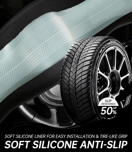 XCBYT Steering Wheel Cover - Black Leather Steering Wheel Wrap Great Grip with 3D Honeycomb Quick and Effortless Installation Non-Slip Silicone Inner Ring for Women Man Universal Fit 14.5-15 Inch in Kuwait