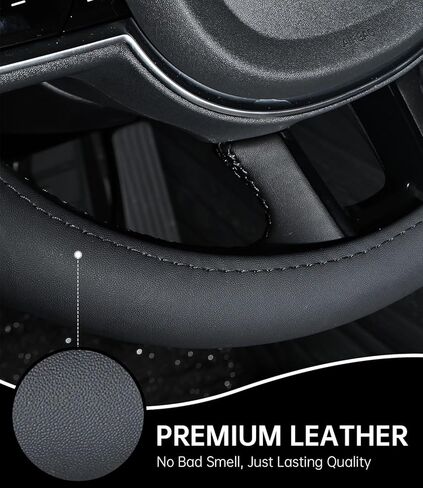 XCBYT Steering Wheel Cover - Black Leather Steering Wheel Wrap Great Grip with 3D Honeycomb Quick and Effortless Installation Non-Slip Silicone Inner Ring for Women Man Universal Fit 14.5-15 Inch in Kuwait