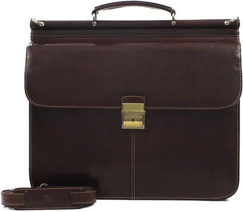 Tony Perotti Mens Italian Leather Top Handle Dowel Rod Double Compartment 15.4" Laptop Business Briefcase in Saudi Arabia