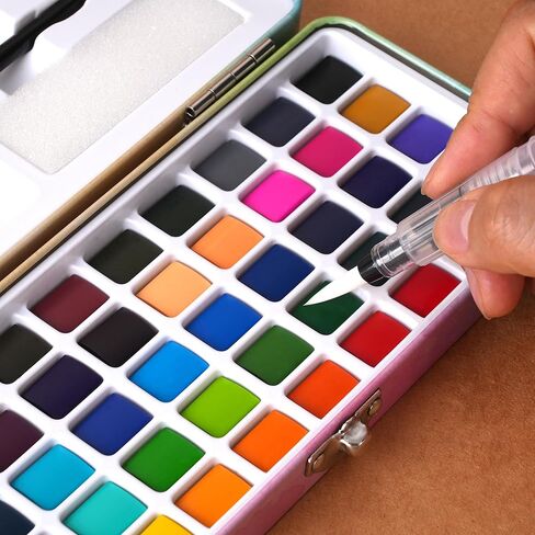50 Colors Watercolor Paint Set - Vibrant Pigments in Portable Metal Case with 6 Brushes, Non-Toxic Travel-Friendly Painting Kit for Professional Artists/Students/Beginners in Saudi Arabia
