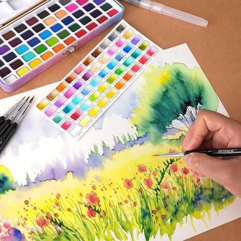 50 Colors Watercolor Paint Set - Vibrant Pigments in Portable Metal Case with 6 Brushes, Non-Toxic Travel-Friendly Painting Kit for Professional Artists/Students/Beginners in Saudi Arabia