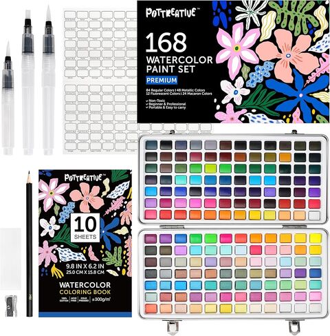 50 Colors Watercolor Paint Set - Vibrant Pigments in Portable Metal Case with 6 Brushes, Non-Toxic Travel-Friendly Painting Kit for Professional Artists/Students/Beginners in Saudi Arabia