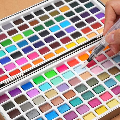 50 Colors Watercolor Paint Set - Vibrant Pigments in Portable Metal Case with 6 Brushes, Non-Toxic Travel-Friendly Painting Kit for Professional Artists/Students/Beginners in Saudi Arabia