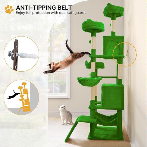 YITAHOME 44in Cat Tree Tower Indoor, Multi-Level Cat Condo with Scratching Posts, Cat Window Padded Plush Perch, Cozy Hammock, Funny Pompoms for Kittens Pet Play House, Light Gray in Kuwait