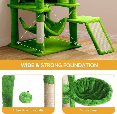 YITAHOME 44in Cat Tree Tower Indoor, Multi-Level Cat Condo with Scratching Posts, Cat Window Padded Plush Perch, Cozy Hammock, Funny Pompoms for Kittens Pet Play House, Light Gray in Kuwait