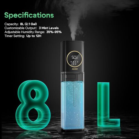 AILINKE Humidifiers for Large Room Bedroom, 2.1 Gal Cool Mist humidifier for Home with Remote, School, Office, Greenhouse, Warehouse, Indoor Planting, White in Saudi Arabia