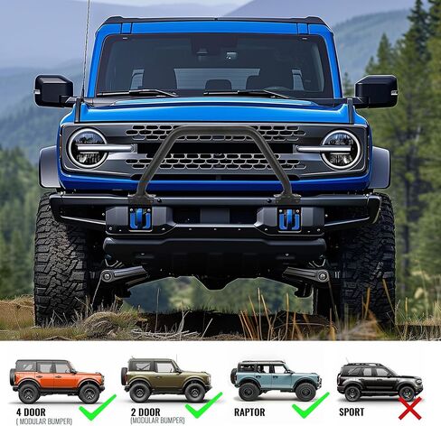 شريط الثور الأمامي من HECASA متوافق مع 2021-2024 Ford Bronco 2/4 باب مصد وحدات M2DZ17D957AB فرشاة شواء مصبغة حماية فرشاة دفع شريط فولاذي أسود in Saudi Arabia